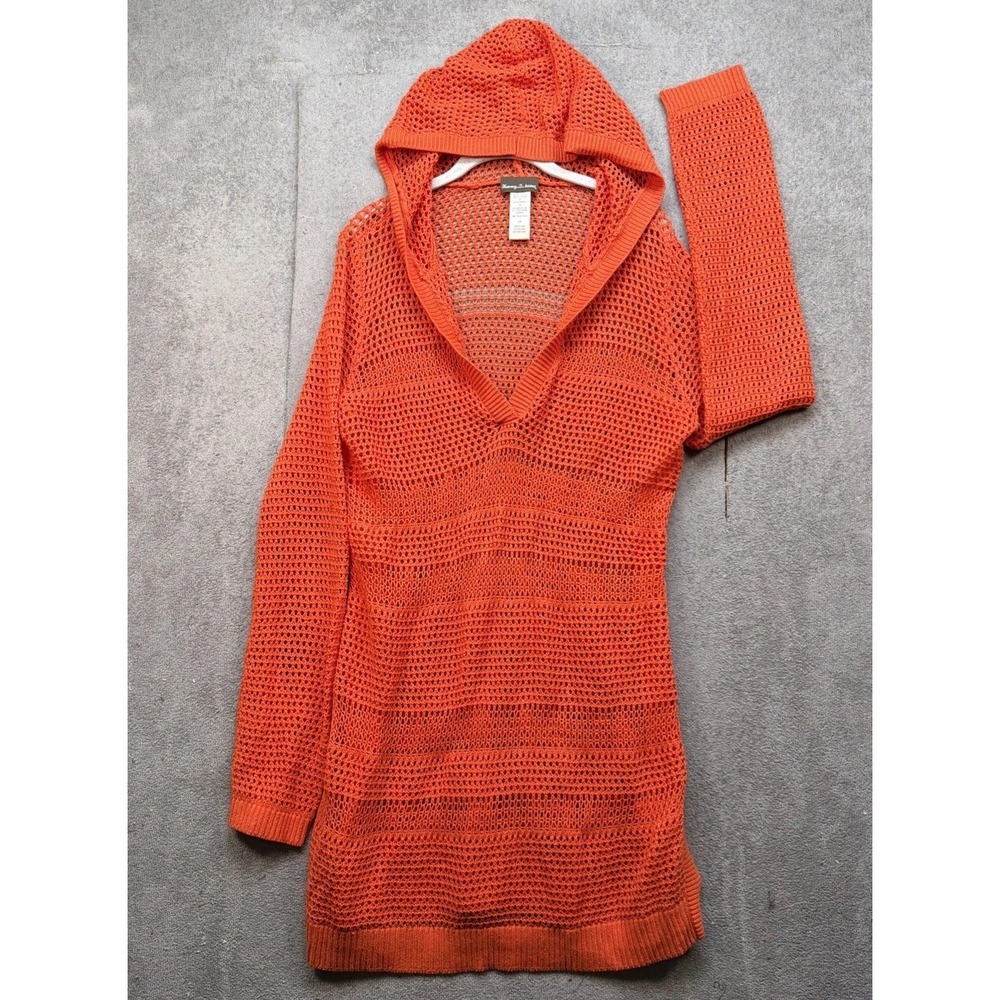 Tommy‎ Bahama Cover Up Linen Hooded Knit Tunic Orange Women's Large Resort Style